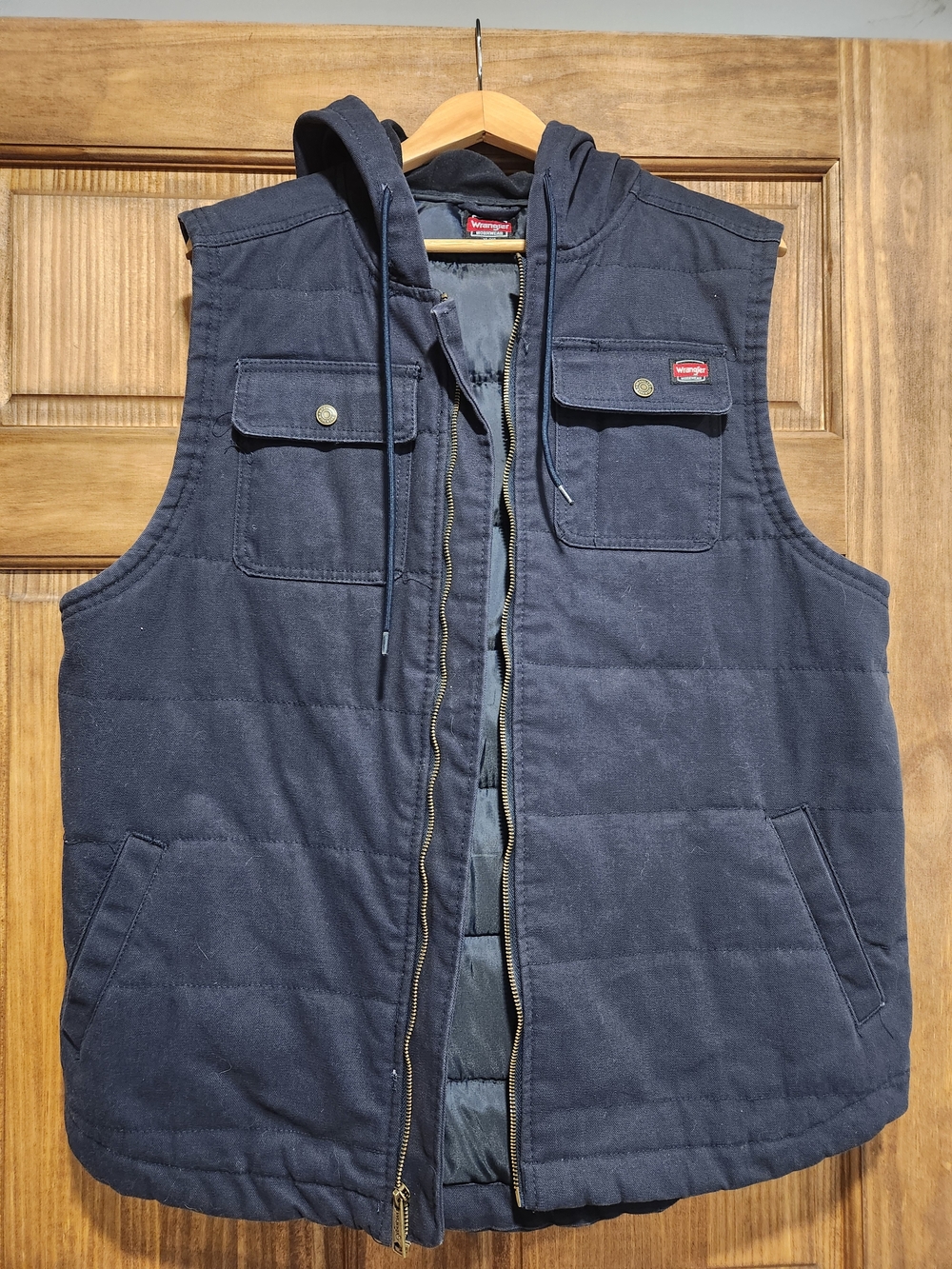 Men's Navy Quilted Wrangler Hooded Vest